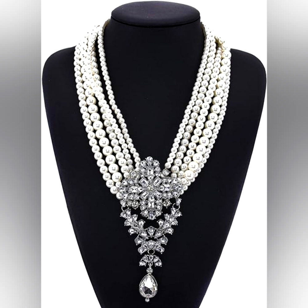 Beautiful Vintage Inspired Multistrand Rhinestone Bejeweled Necklace